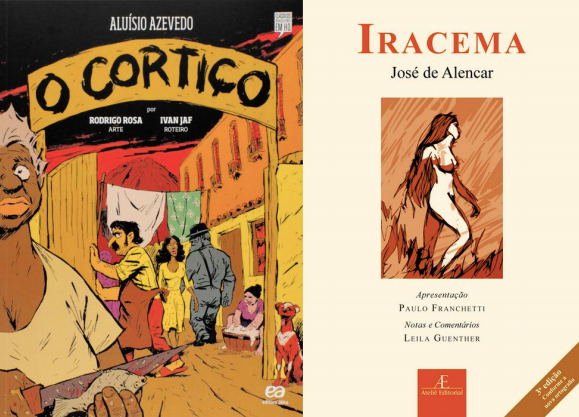 Cover of “O cortiço” by Aluísio Azevedo and “Iracema” by José de Alencar